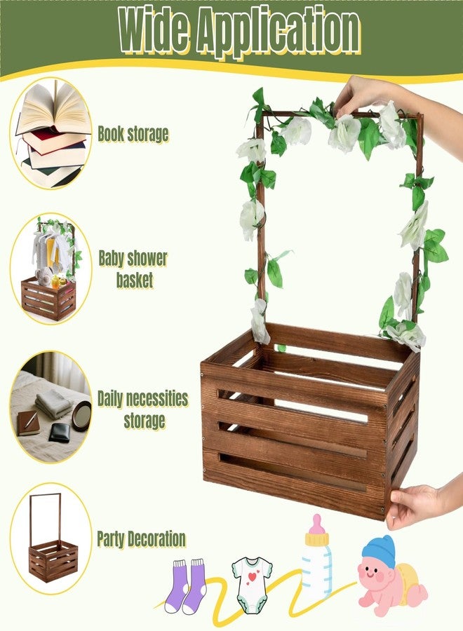 Acshio Baby Shower Crate Closet, Wooden Vintage Storage Crate with Handle Artifical Garland, Large Welcome Gift Hamper Basket for Pregnancy Gifts New Parents - Image 3